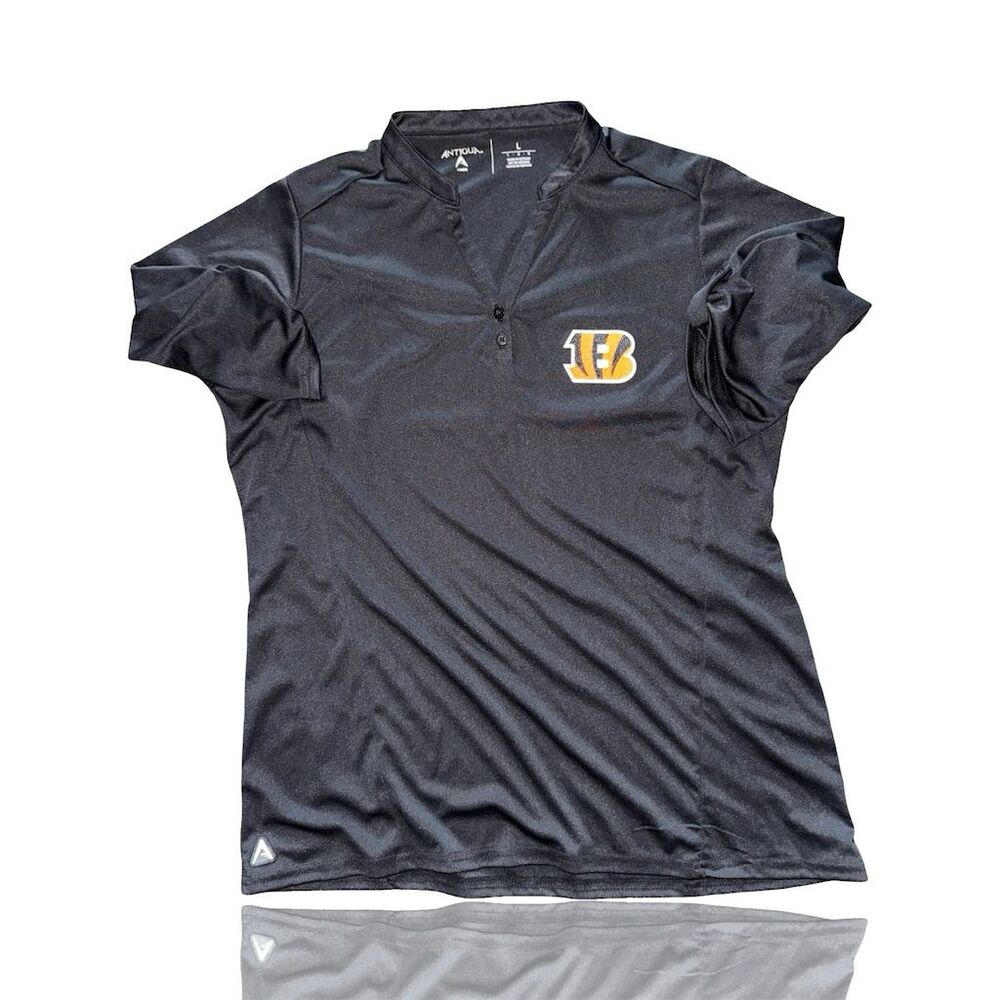 Cincinnati Bengals Antigua Polo Shirt 3/4 Sleeves Black Size L Team Embroidered